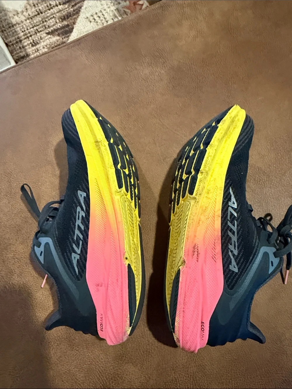 Altra Women's Black Running Shoes with Yellow and Pink Gradient Midsole Accent